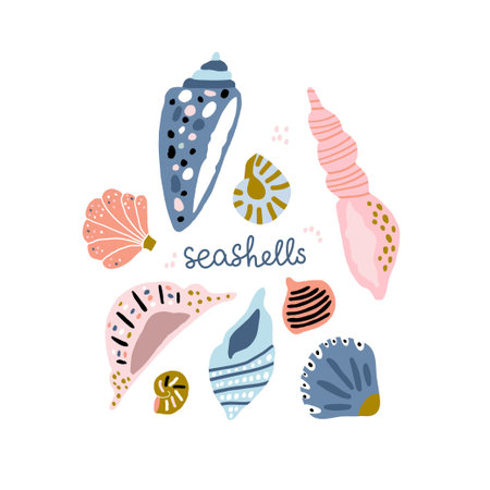 Collection of hand drawn seashells. Ready marine composition isolated on white. Vector illustrationのイラスト素材