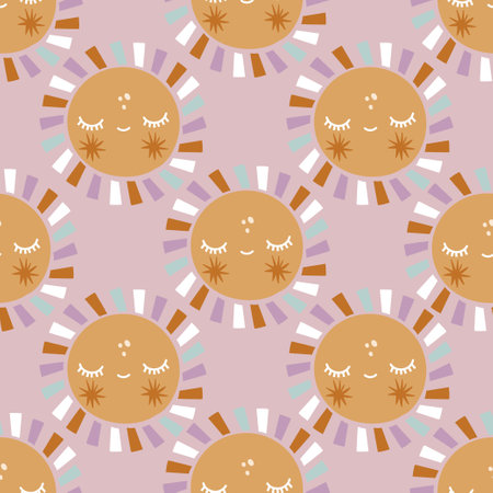 Seamless patterns with funny sun. Childish pale background. Perfect for fabric, textile, wallpaper. Vector illustrationのイラスト素材