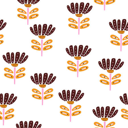 Scandinavian style floral seamless pattern. Simple flowers on white. Vector texture.のイラスト素材