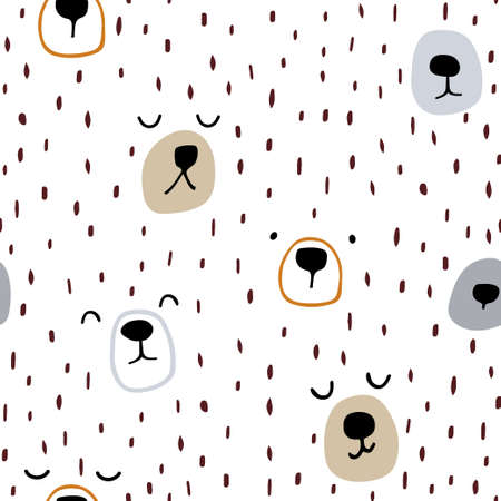 Seamless childish pattern with cute bear faces. Brush stroke texture. Great for fabric, textile, apparel. Vector illustrationのイラスト素材