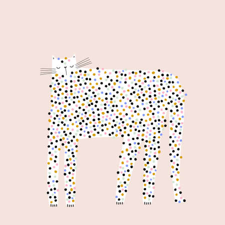 Creative candy cat in sprinkling. Funny character ready print for t-shirt, card, poster. Vector illustrationのイラスト素材