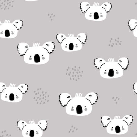 Seamless childish pattern with cute koala heard. Creative monochrome kids texture for fabric, wrapping, textile, wallpaper, apparel. Vector illustrationのイラスト素材
