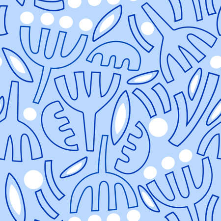 Seamless pattern with outlined flowers. Abstract floral texture. vector illustrationのイラスト素材