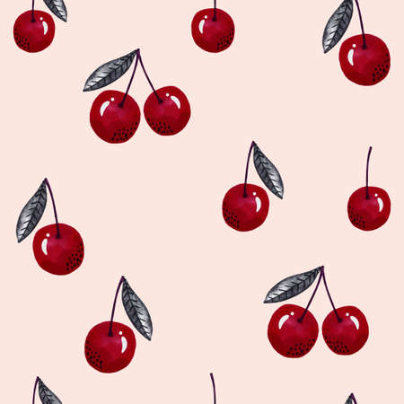 watercolor cherry pattern. Great for fabric textile, fabric, apparel.Summer berry texture.