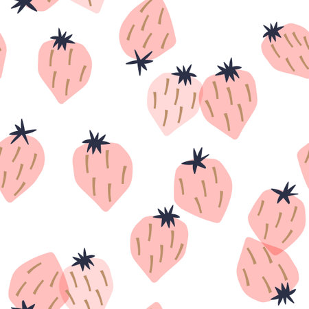 Seamless summer pattern with minimalistic pink strawberry. modern fruit background. vector illustrationのイラスト素材