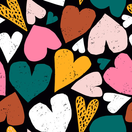 Creative abstract seamless pattern with geometric colorful hearts. Modern heart shape texture great...