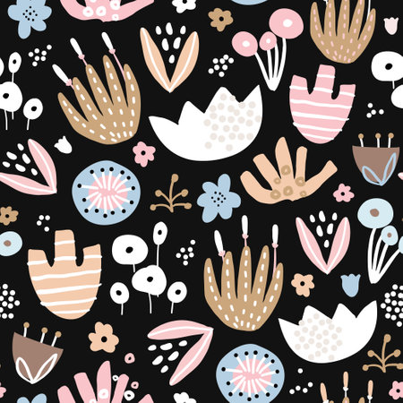 Abstract style floral seamless pattern. Hand down flowers texture. Great for fabric, textile, wallpaper. Vector illustrationのイラスト素材