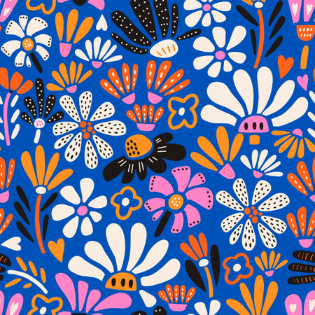 Seamless pattern with hand drawn plants, flowers, leaves. Botanical floral background. Great for fabric design, wallpaper, apparel. Jungle illustration.のイラスト素材