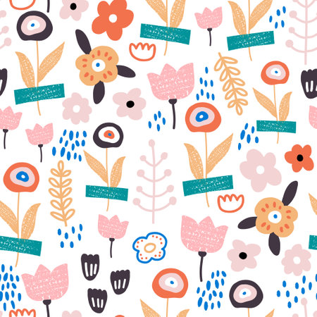 Seamless floral ditsy pattern. Botanical texture herbaria, design for fabric, apparel, digital...