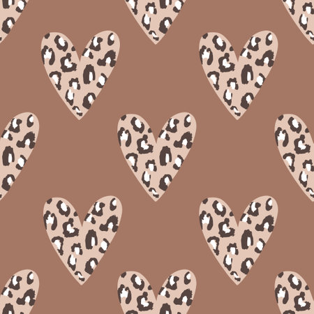 Creative abstract seamless pattern with leopard hearts. Modern heart shape texture great for fabric, textile, apparel, wallpaper. Vector illustrationのイラスト素材