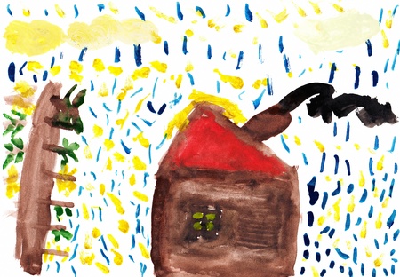Child s Drawing of a House with a Gardenの写真素材