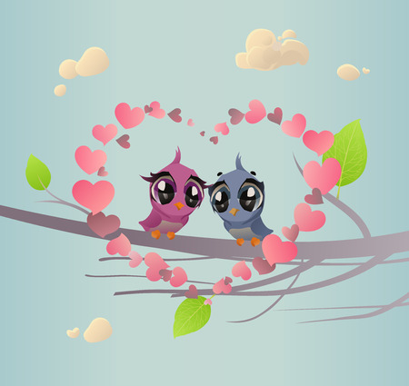Two Enamoured Birdies (Romantic Spring Card)のイラスト素材