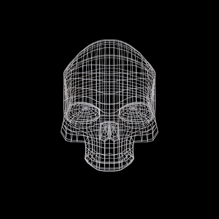 Skull. The Three-dimensional Skull on a Black background. Head. Death's Head. Jolly Roger. Wire Skull. Wire Skeleton. 3d model. Modeling. Rendering in 3D Programの写真素材