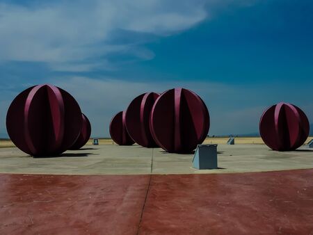 Monuments to the local fruit on the dry lakeの写真素材