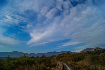 Curve into the campの写真素材