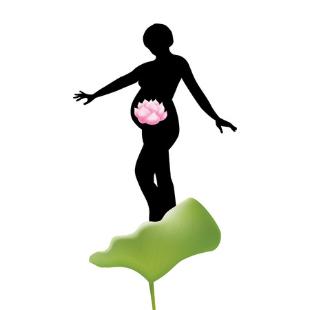 Pregnant woman with lotus flower. Concept of healthy pregnancyのイラスト素材