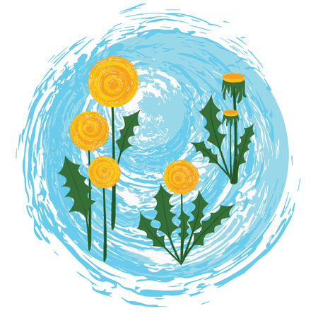 Set of yellow flowers isolated on blue backgroundのイラスト素材