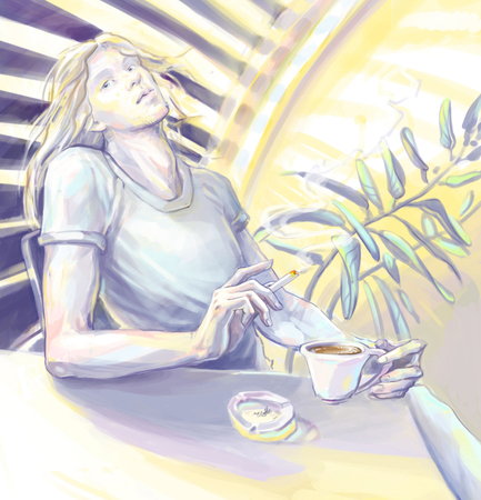 morning coffee with a cigaretteの写真素材