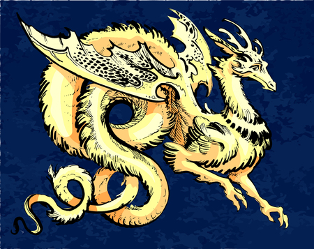 gold winged dragon in asia styleのイラスト素材