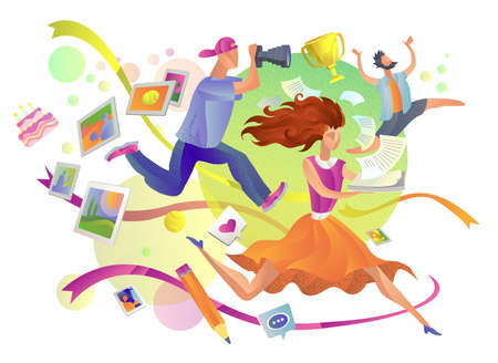 office life, deadline. illustration the girl, the photographer and the boss
