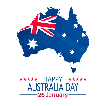 26 January Happy Australia Day. Retro Grunge Background and Flag Illustration and Vector Elements National Concept Greeting Card, Poster or Web Banner Designのイラスト素材