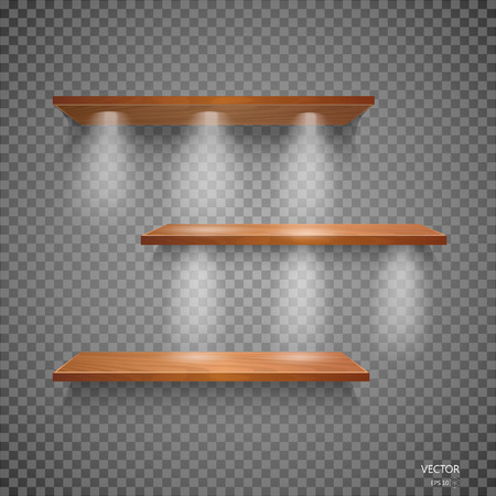 Vector Empty Wooden Shelves Isolated on Wall Backgroundのイラスト素材