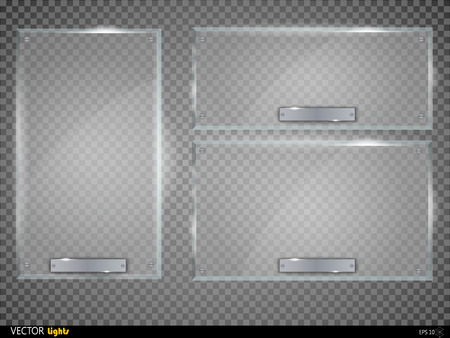 Glass plates set. Vector glass banners on transparent background.のイラスト素材