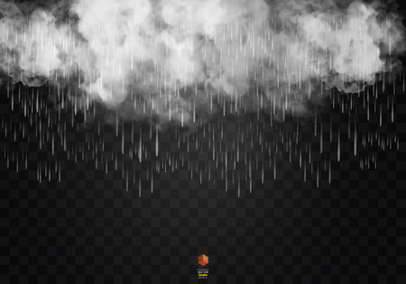 Storm and Lightning with rain and white cloud isolated on transparent background. Vectorのイラスト素材