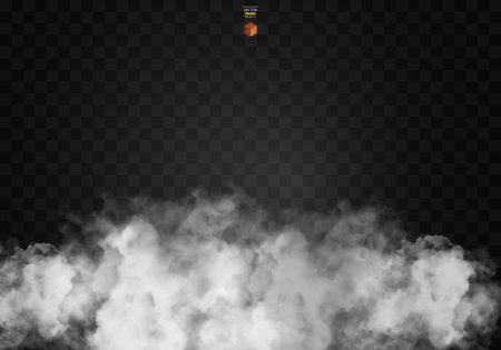 Fog or smoke isolated transparent special effect. White vector cloudiness, mist or smog background. Vector illustrationのイラスト素材