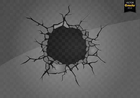 Cracked glass on a transparent background. Vector illustrationのイラスト素材