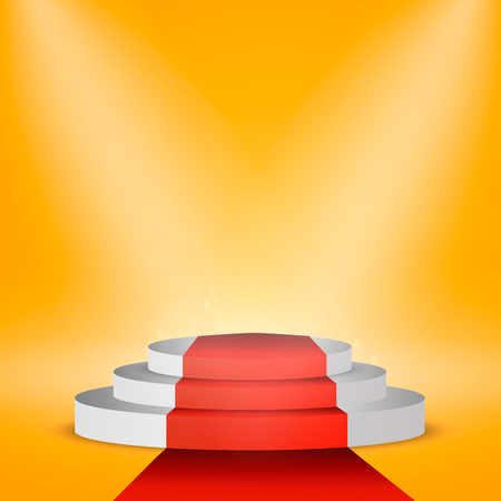 Illuminated Podium Scene with Red Carpet for Award Ceremony on Orange Background. Vector. EPS10のイラスト素材