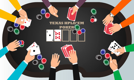 People playing poker around a poker table with dealer. Vector EPS10のイラスト素材