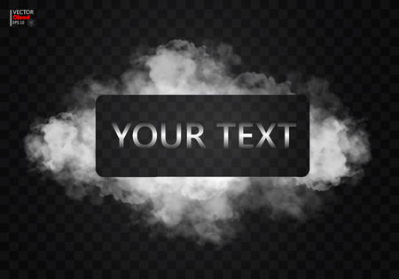 Transparent special effect, scope for text from fog or smoke. White cloudy cloudiness, background of fog or smog. Vectorial illustrationsのイラスト素材