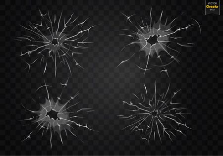 Set cracked glass on a transparent background. Vector illustrationのイラスト素材