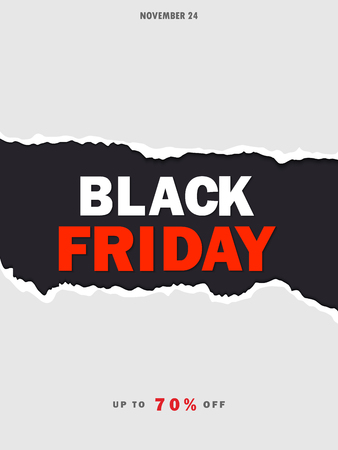 Black Friday sale background. Hole in black paper. Black Friday banner. Up to 70% off. Special offer. Vector illustration EPS10のイラスト素材
