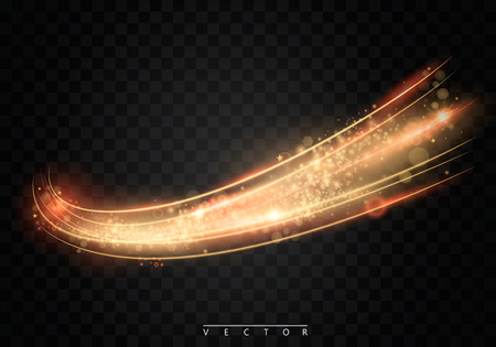 Abstract magic glow star light effect with neon blur curved lines. Sparkling dust star trail with bokeh. Special white and golden christmas effect on transparent .のイラスト素材