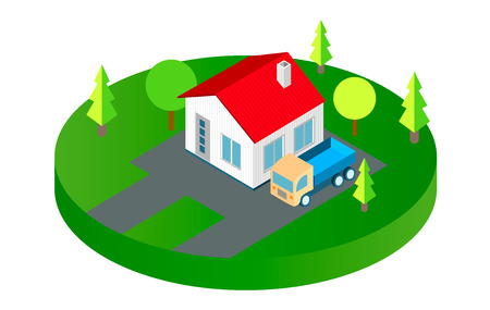 Isometric house with a truck representing a country house.のイラスト素材