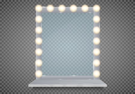 Mirror in frame with light makeup lights for changing room or backroom, on transparent background vector illustrationのイラスト素材