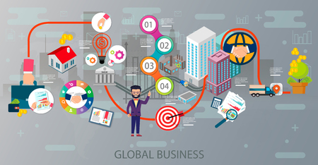Concept of global business and finance success in the world. Flat style. For graphic and web designのイラスト素材