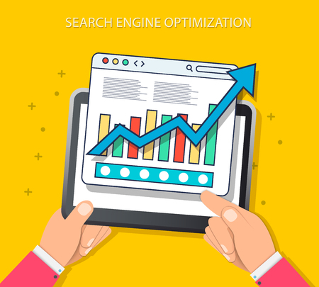 Flat illustration web analytics design, SEO optimization. Vector illustration. EPS 10のイラスト素材