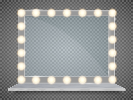 Mirror in frame with light makeup lights for changing room or backroom, on transparent background vector illustrationのイラスト素材