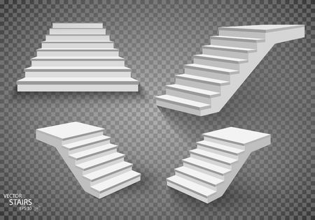 White stairs, 3d staircases. Set, Isolated on transparent background. EPS10のイラスト素材