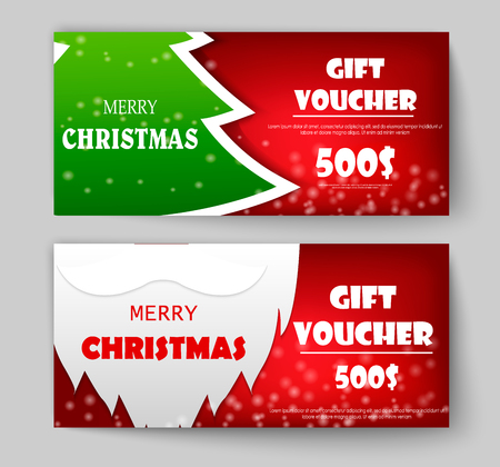 Christmas and New Year gift voucher, discount coupon template, vector illustration.のイラスト素材