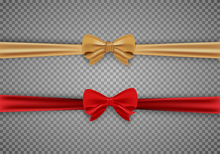 Decorative red and gold bow with horizontal ribbons.のイラスト素材