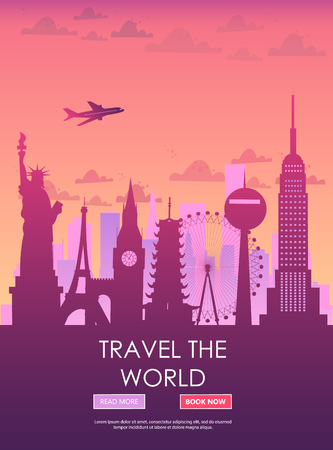 Travel to World. Vacation. Trip to World. Tourism. Travel banner. Travelling illustration. Colorful modern flat design. EPS 10.のイラスト素材