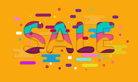 Super Sale and special offer. 50% off. Vector illustration. Trendy neon geometric figures wallpaper in a modern material design style.のイラスト素材
