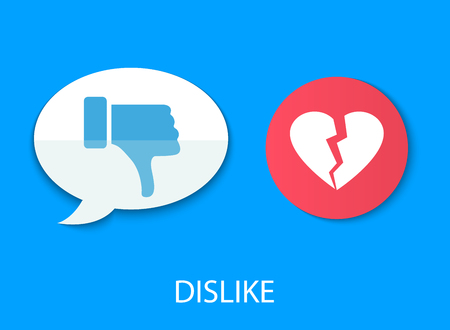 Dislike concept with hand thumb down and broken heart illustration.のイラスト素材