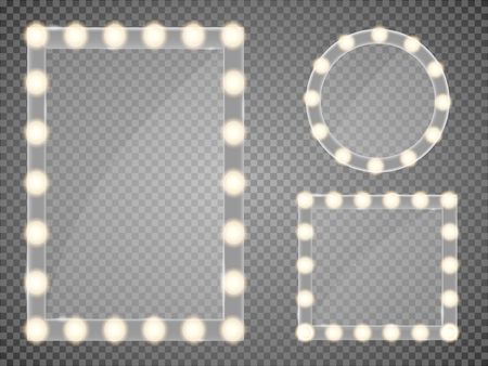 Mirror in frame with light makeup lights for changing room or backroom, on transparent background vector illustrationのイラスト素材