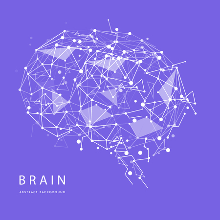 Monochrome polygonal wireframe brain isolated on background. Vector abstract graphic design.のイラスト素材
