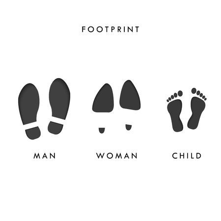 Footprint icons set. Male, female, child. Footprints trail. Flat design.のイラスト素材